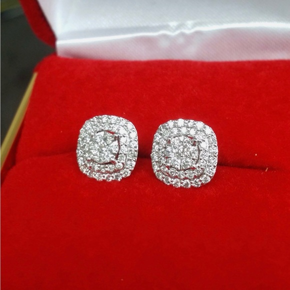 14kt White Gold & .55tcw Natural Mined Diamond Cushion Shaped Stud Earrings - Picture 6 of 9